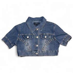 Platinum Plush Blue Studded Cropped Jean Top